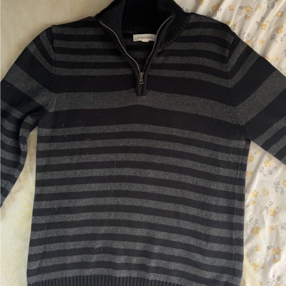 Calvin Klein Black and Gray Zip Up Sweater
